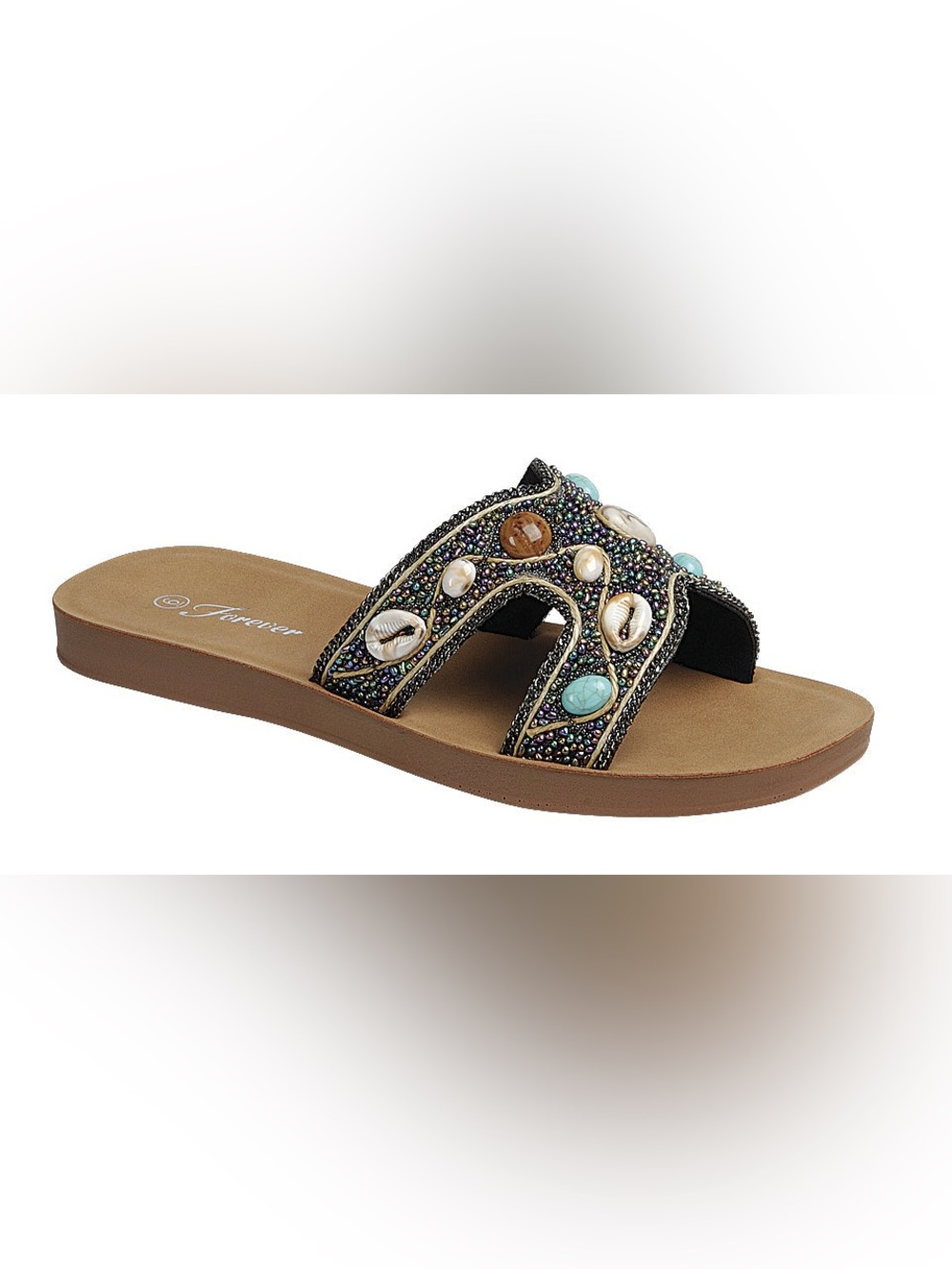 Seashell & Beaded Boho H-Strap Slide Sandals - Forever